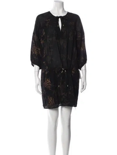 Pre-owned Ulla Johnson Floral Print Mini Dress In Black