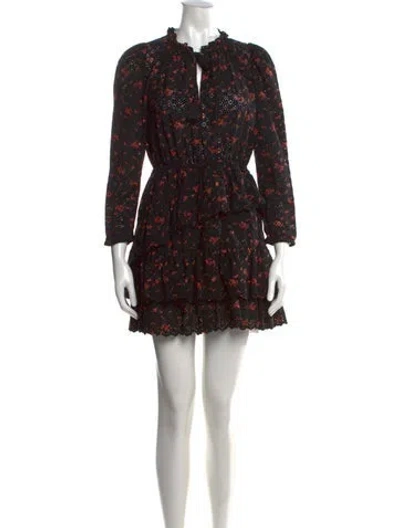 Pre-owned Ulla Johnson Floral Print Mini Dress In Black