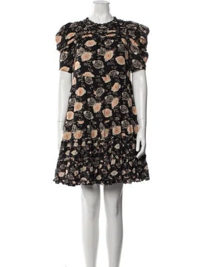 Pre-owned Ulla Johnson Floral Print Mini Dress In Black