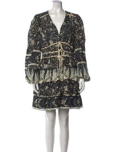 Pre-owned Ulla Johnson Floral Print Mini Dress In Black