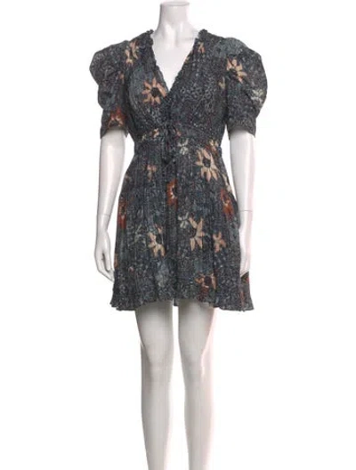 Pre-owned Ulla Johnson Floral Print Mini Dress In Blue