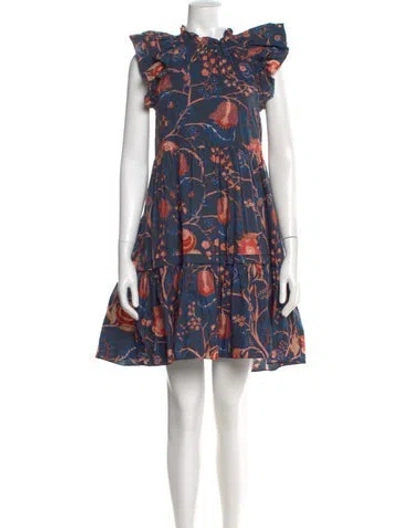 Pre-owned Ulla Johnson Floral Print Mini Dress In Blue