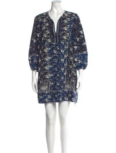 Pre-owned Ulla Johnson Floral Print Mini Dress In Blue