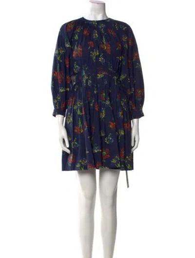 Pre-owned Ulla Johnson Floral Print Mini Dress In Blue