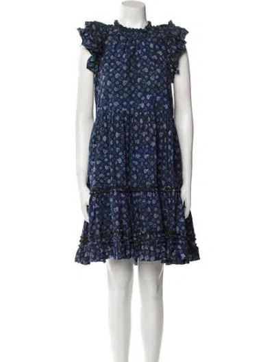 Pre-owned Ulla Johnson Floral Print Mini Dress In Blue