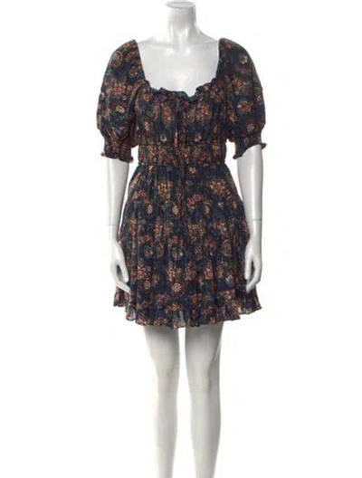 Pre-owned Ulla Johnson Floral Print Mini Dress In Blue