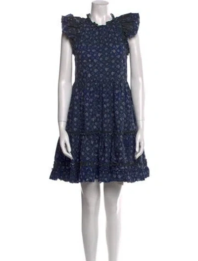 Pre-owned Ulla Johnson Floral Print Mini Dress In Blue