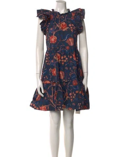 Pre-owned Ulla Johnson Floral Print Mini Dress In Blue