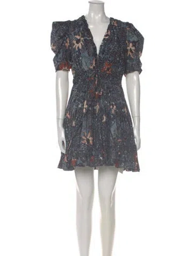 Pre-owned Ulla Johnson Floral Print Mini Dress In Blue