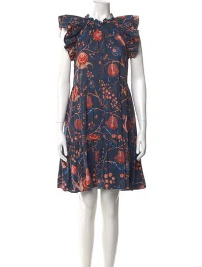 Pre-owned Ulla Johnson Floral Print Mini Dress In Blue
