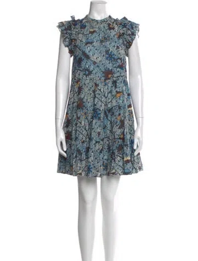 Pre-owned Ulla Johnson Floral Print Mini Dress In Blue