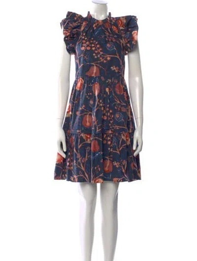 Pre-owned Ulla Johnson Floral Print Mini Dress In Blue