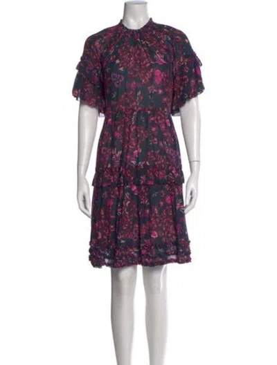 Pre-owned Ulla Johnson Floral Print Mini Dress In Blue