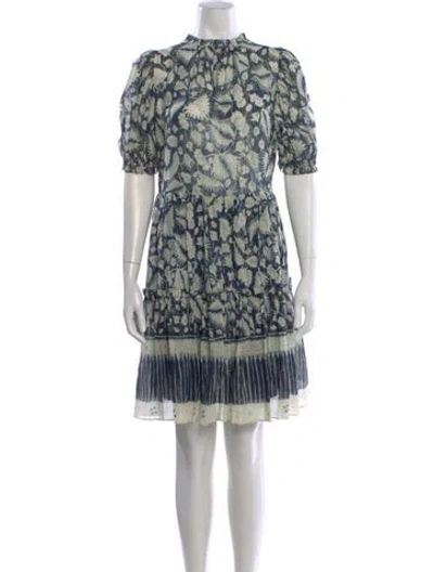 Pre-owned Ulla Johnson Floral Print Mini Dress In Blue