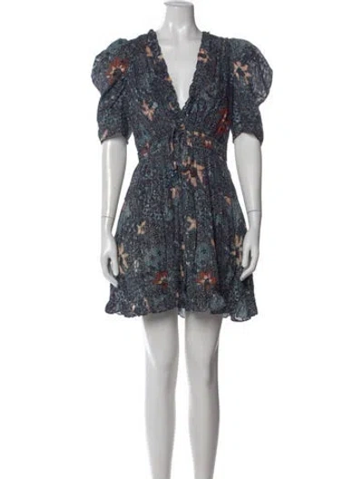 Pre-owned Ulla Johnson Floral Print Mini Dress In Blue