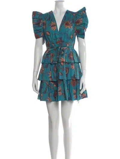 Pre-owned Ulla Johnson Floral Print Mini Dress In Blue