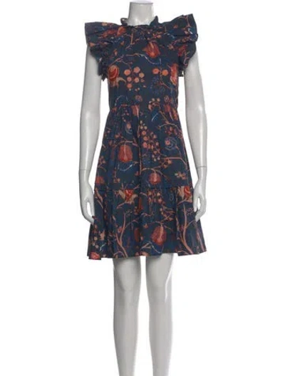 Pre-owned Ulla Johnson Floral Print Mini Dress In Blue