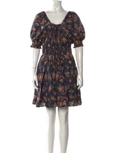 Pre-owned Ulla Johnson Floral Print Mini Dress In Blue