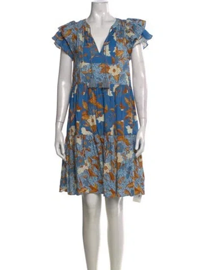 Pre-owned Ulla Johnson Floral Print Mini Dress In Blue