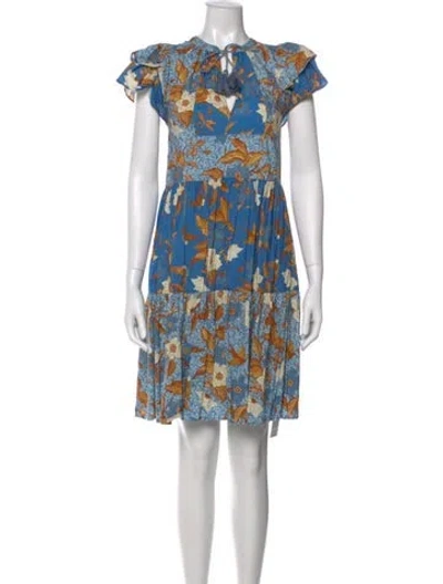 Pre-owned Ulla Johnson Floral Print Mini Dress In Blue