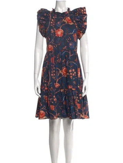 Pre-owned Ulla Johnson Floral Print Mini Dress In Blue