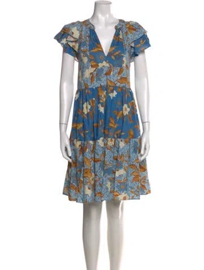 Pre-owned Ulla Johnson Floral Print Mini Dress In Blue