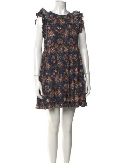 Pre-owned Ulla Johnson Floral Print Mini Dress In Blue