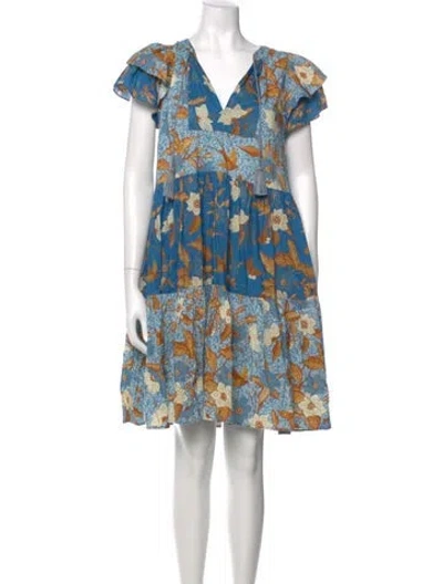 Pre-owned Ulla Johnson Floral Print Mini Dress In Blue