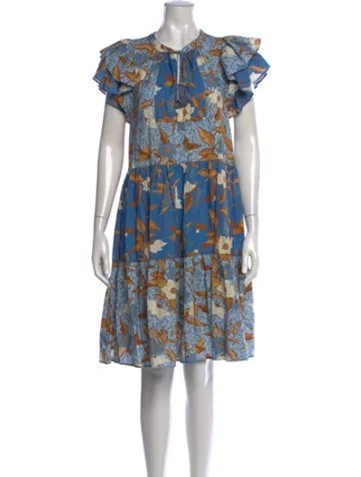 Pre-owned Ulla Johnson Floral Print Mini Dress In Blue