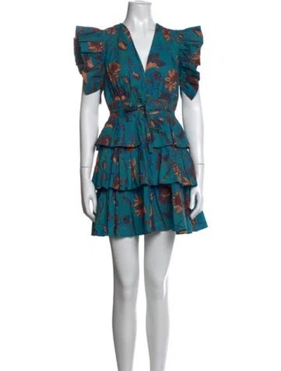 Pre-owned Ulla Johnson Floral Print Mini Dress In Blue/neutrals