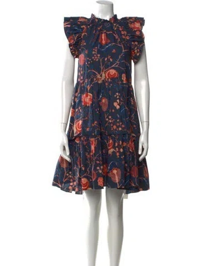 Pre-owned Ulla Johnson Floral Print Mini Dress In Blue/orange
