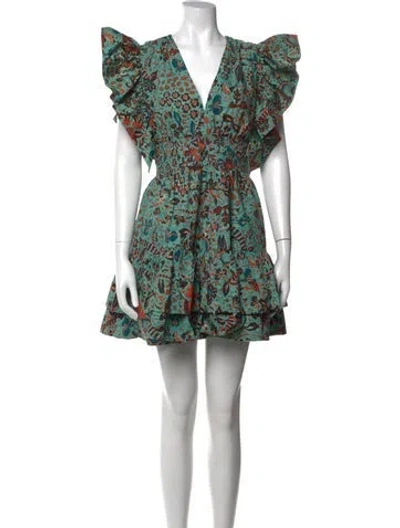 Pre-owned Ulla Johnson Floral Print Mini Dress In Brown/green
