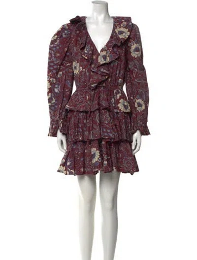 Pre-owned Ulla Johnson Floral Print Mini Dress In Burgundy