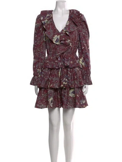 Pre-owned Ulla Johnson Floral Print Mini Dress In Burgundy