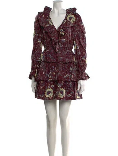 Pre-owned Ulla Johnson Floral Print Mini Dress In Burgundy