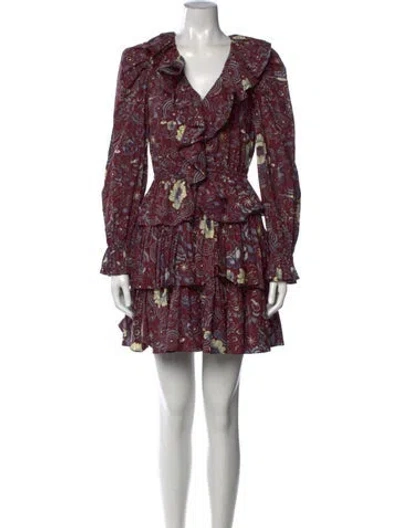 Pre-owned Ulla Johnson Floral Print Mini Dress In Burgundy