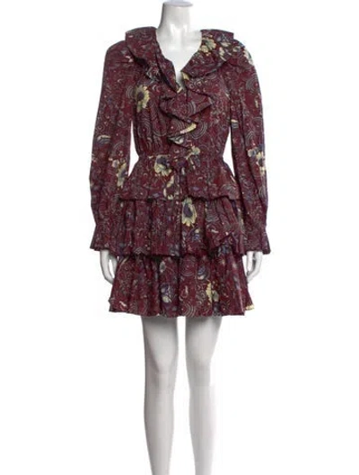Pre-owned Ulla Johnson Floral Print Mini Dress In Burgundy
