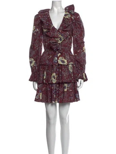Pre-owned Ulla Johnson Floral Print Mini Dress In Burgundy