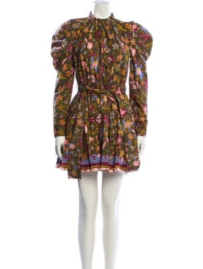 Pre-owned Ulla Johnson Floral Print Mini Dress In Green