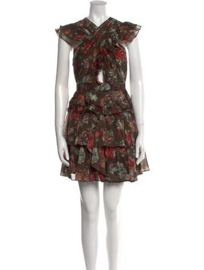 Pre-owned Ulla Johnson Floral Print Mini Dress In Green