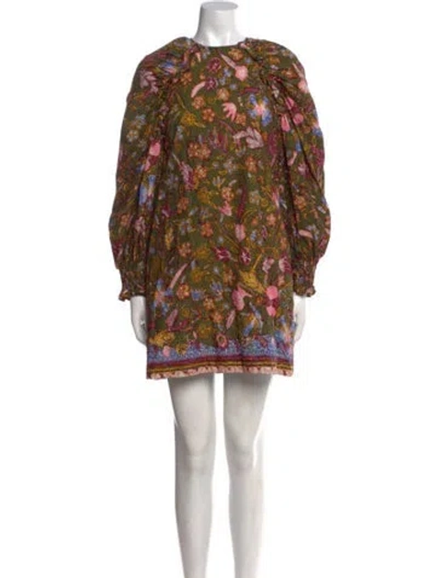 Pre-owned Ulla Johnson Floral Print Mini Dress In Green