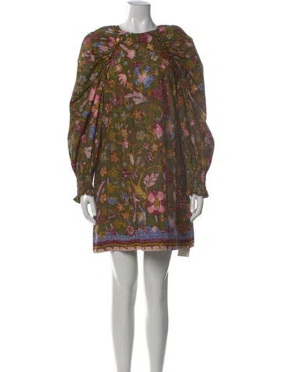 Pre-owned Ulla Johnson Floral Print Mini Dress In Green