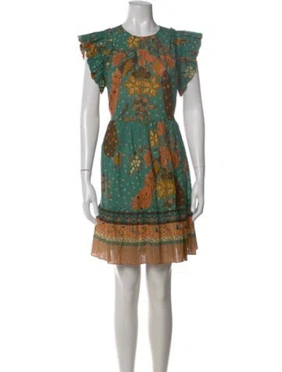 Pre-owned Ulla Johnson Floral Print Mini Dress In Green