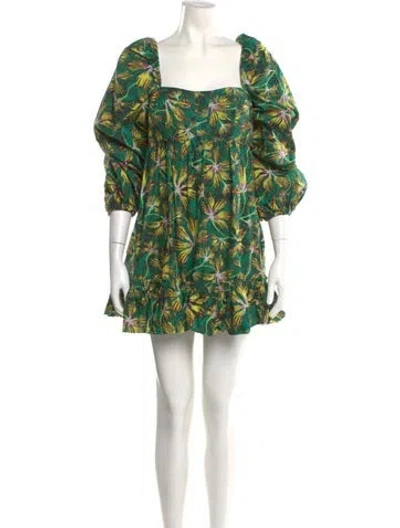 Pre-owned Ulla Johnson Floral Print Mini Dress In Green