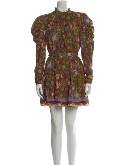 Pre-owned Ulla Johnson Floral Print Mini Dress In Green