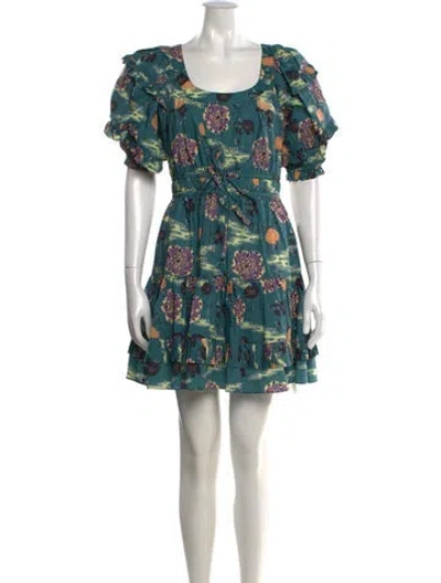 Pre-owned Ulla Johnson Floral Print Mini Dress In Green
