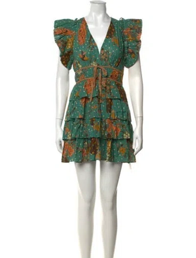 Pre-owned Ulla Johnson Floral Print Mini Dress In Green