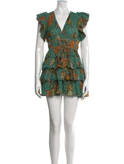 Pre-owned Ulla Johnson Floral Print Mini Dress In Green