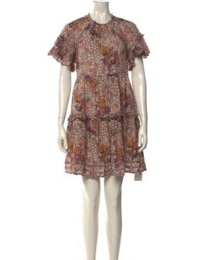 Pre-owned Ulla Johnson Floral Print Mini Dress In Neutral