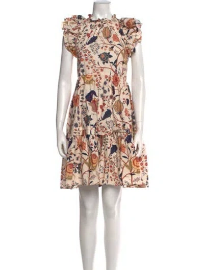 Pre-owned Ulla Johnson Floral Print Mini Dress In Neutral